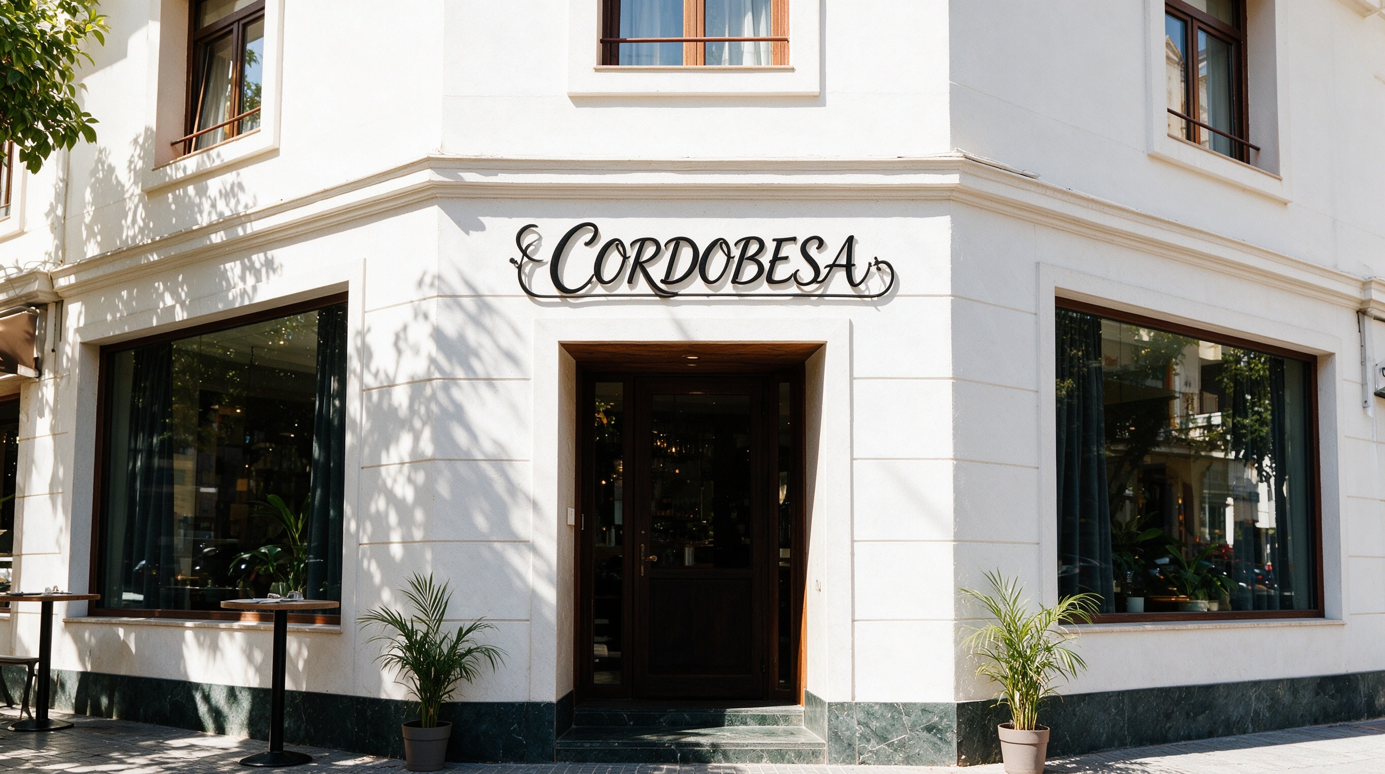 Fachada blanca con rótulo negro CORDOBESA sobre la entrada de una taberna del SoHo
